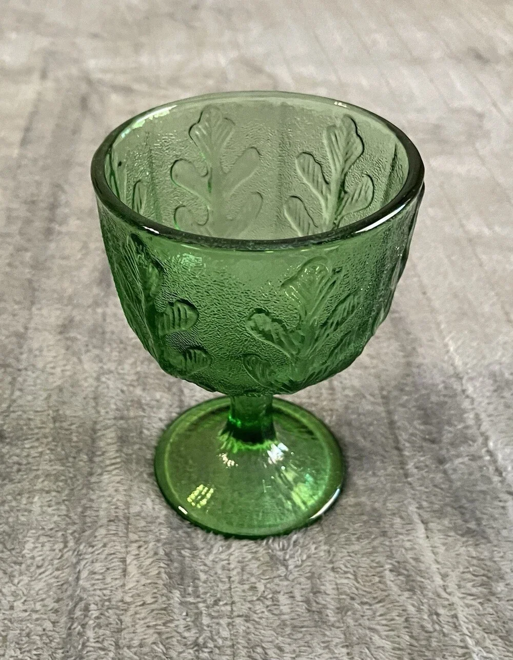 Vintage 1975 FTD Embossed Oak Leaf Avocado Green Glass Planter Vase Goblet Cup